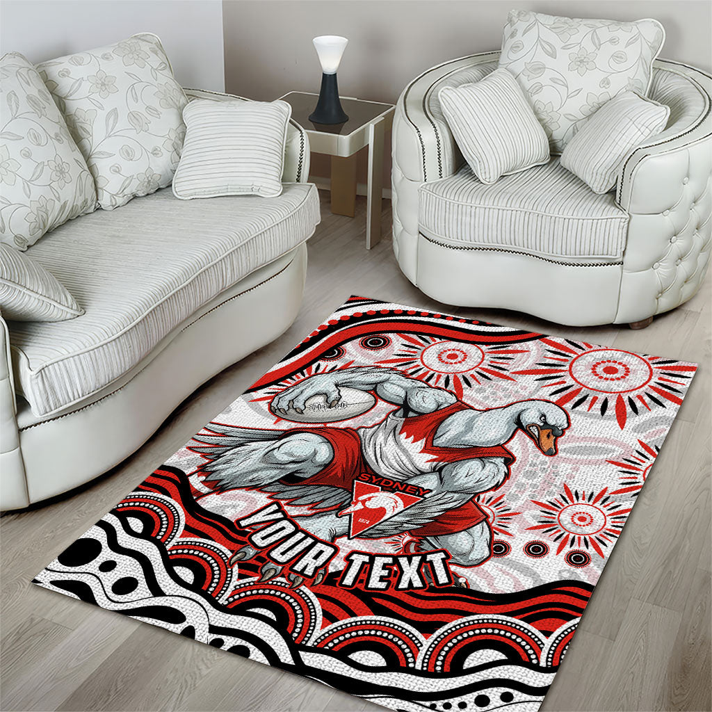Personalized Sydney Swans Football Mascot Area Rug Aboriginal Dot Art - Dreamtime Football Mascot