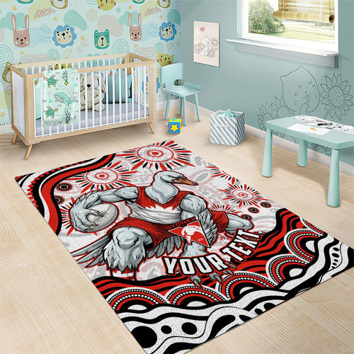 Personalized Sydney Swans Football Mascot Area Rug Aboriginal Dot Art - Dreamtime Football Mascot