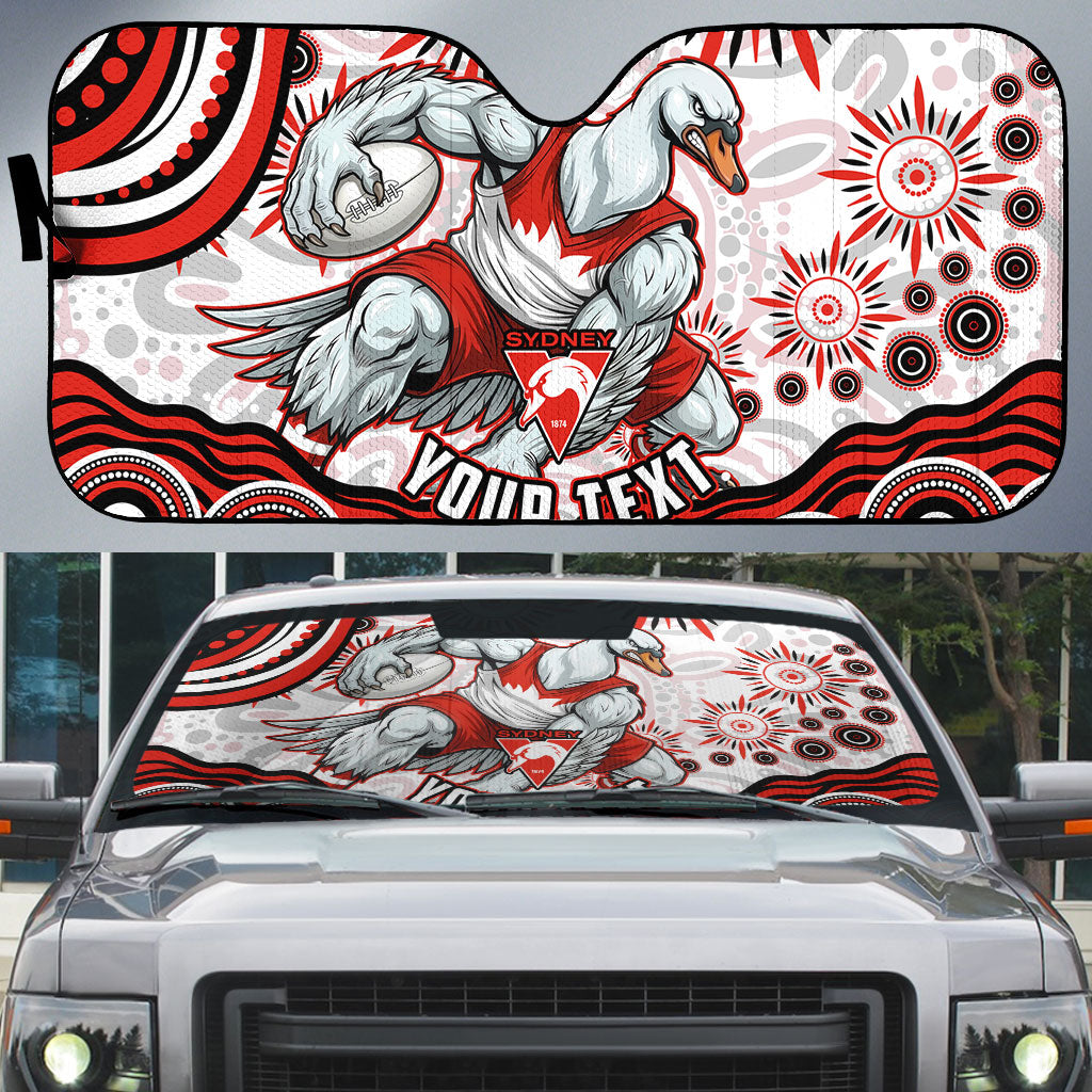 Personalized Sydney Swans Football Mascot Auto Sun Shade Aboriginal Dot Art - Dreamtime Football Mascot