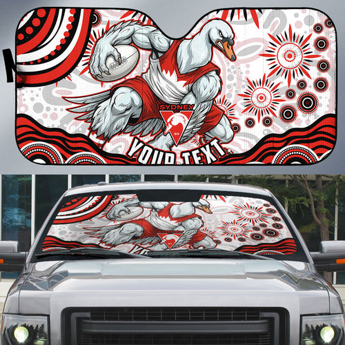 Personalized Sydney Swans Football Mascot Auto Sun Shade Aboriginal Dot Art - Dreamtime Football Mascot