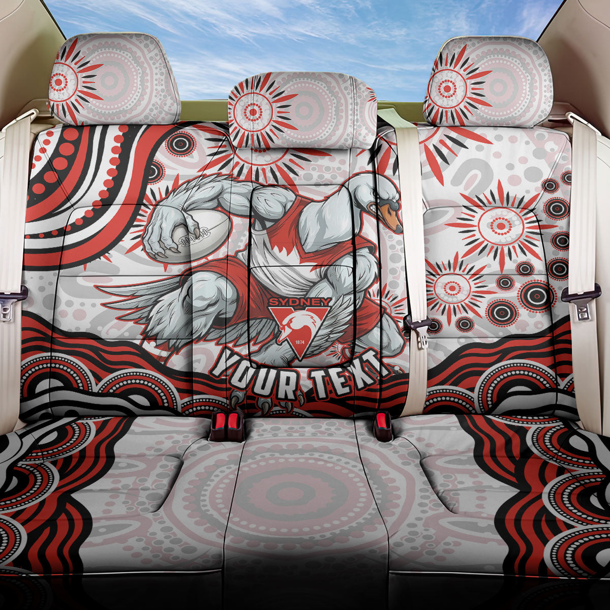 Personalized Sydney Swans Football Mascot Back Car Seat Cover Aboriginal Dot Art - Dreamtime Football Mascot