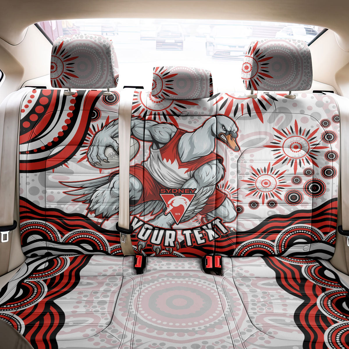 Personalized Sydney Swans Football Mascot Back Car Seat Cover Aboriginal Dot Art - Dreamtime Football Mascot