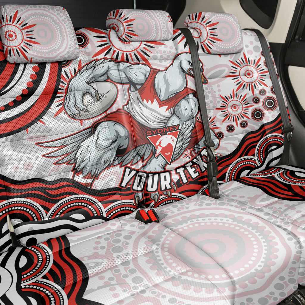 Personalized Sydney Swans Football Mascot Back Car Seat Cover Aboriginal Dot Art - Dreamtime Football Mascot