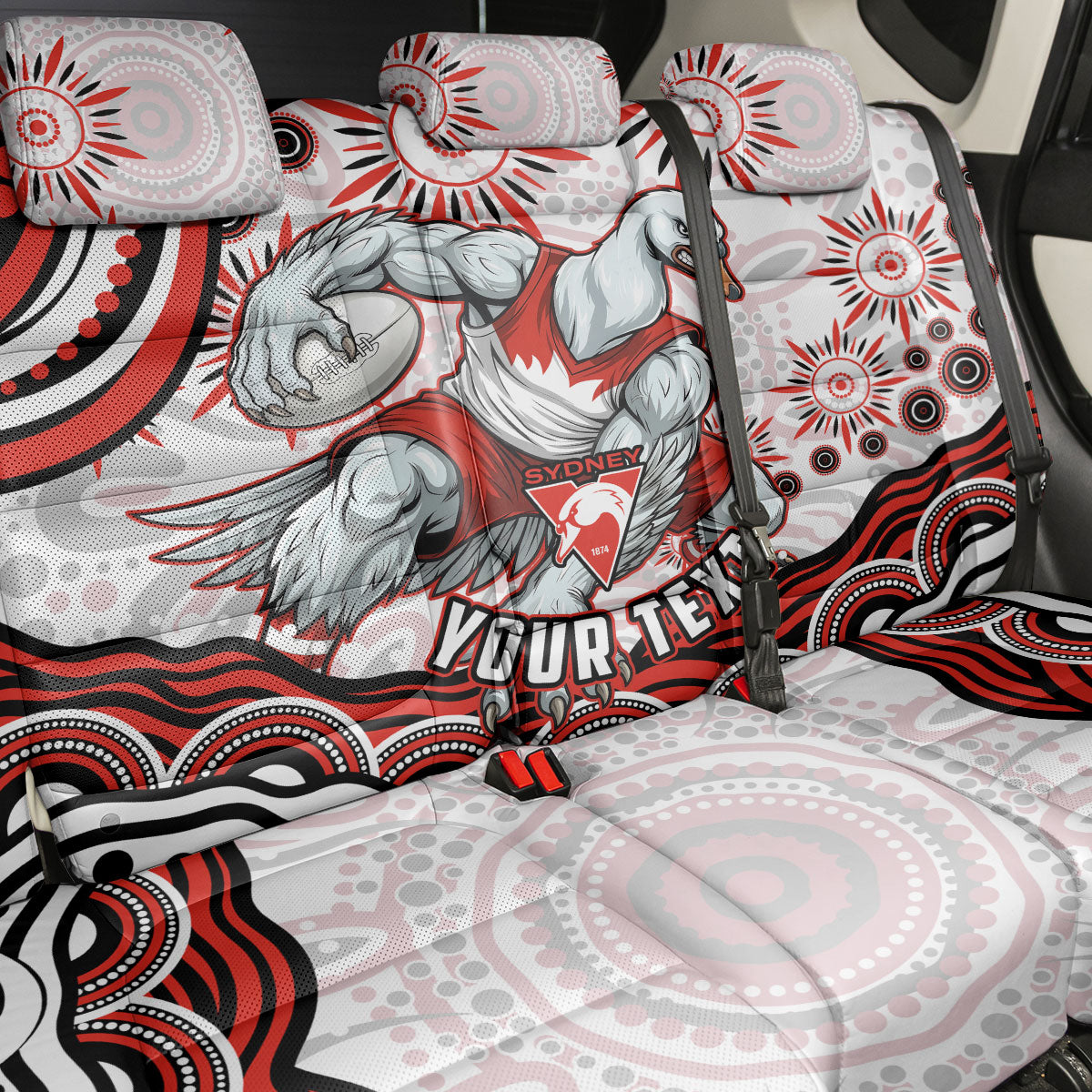 Personalized Sydney Swans Football Mascot Back Car Seat Cover Aboriginal Dot Art - Dreamtime Football Mascot