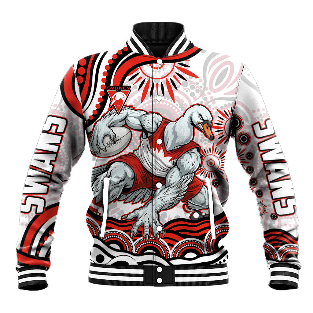 Personalized Sydney Swans Football Mascot Baseball Jacket Aboriginal Dot Art - Dreamtime Football Mascot