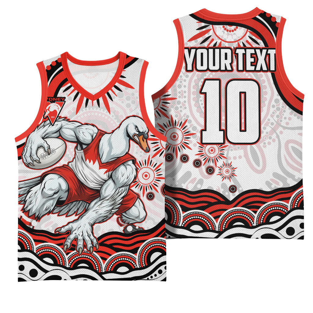 Personalized Sydney Swans Football Mascot Basketball Jersey Aboriginal Dot Art - Dreamtime Football Mascot