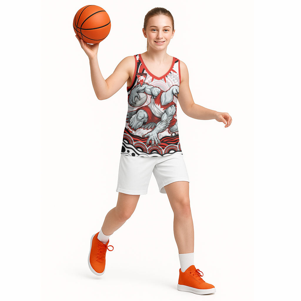 Personalized Sydney Swans Football Mascot Basketball Jersey Aboriginal Dot Art - Dreamtime Football Mascot