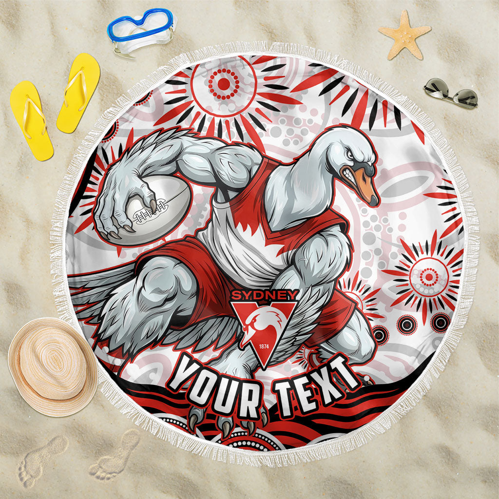 Personalized Sydney Swans Football Mascot Beach Blanket Aboriginal Dot Art - Dreamtime Football Mascot