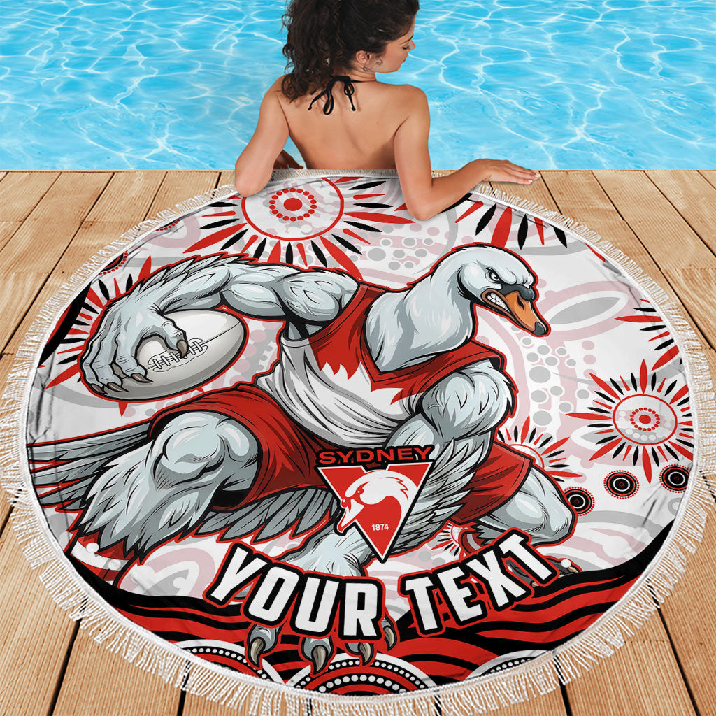 Personalized Sydney Swans Football Mascot Beach Blanket Aboriginal Dot Art - Dreamtime Football Mascot
