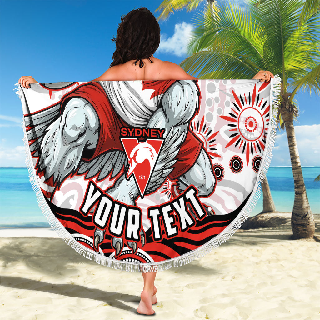 Personalized Sydney Swans Football Mascot Beach Blanket Aboriginal Dot Art - Dreamtime Football Mascot