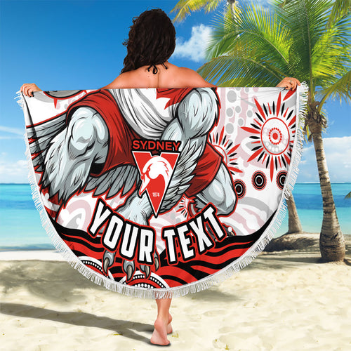 Personalized Sydney Swans Football Mascot Beach Blanket Aboriginal Dot Art - Dreamtime Football Mascot