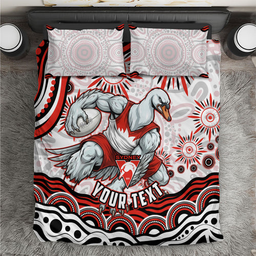 Personalized Sydney Swans Football Mascot Bedding Set Aboriginal Dot Art - Dreamtime Football Mascot