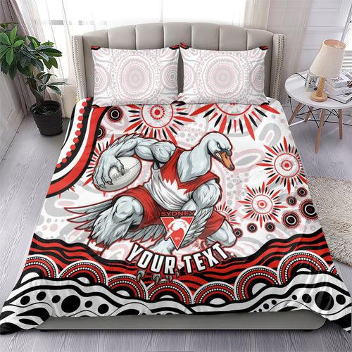 Personalized Sydney Swans Football Mascot Bedding Set Aboriginal Dot Art - Dreamtime Football Mascot