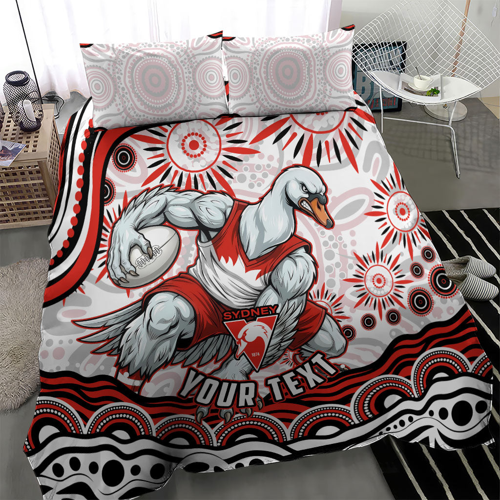 Personalized Sydney Swans Football Mascot Bedding Set Aboriginal Dot Art - Dreamtime Football Mascot
