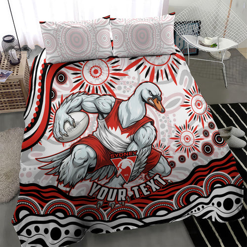 Personalized Sydney Swans Football Mascot Bedding Set Aboriginal Dot Art - Dreamtime Football Mascot