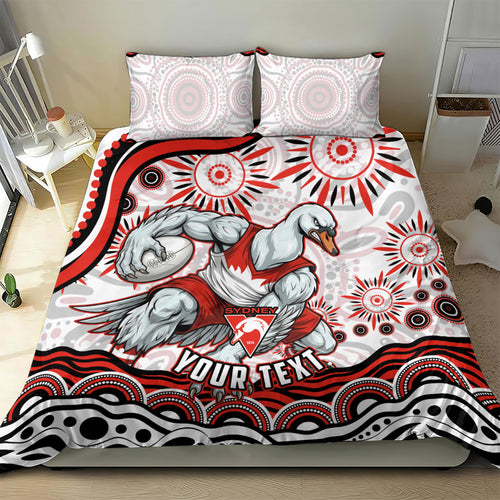 Personalized Sydney Swans Football Mascot Bedding Set Aboriginal Dot Art - Dreamtime Football Mascot