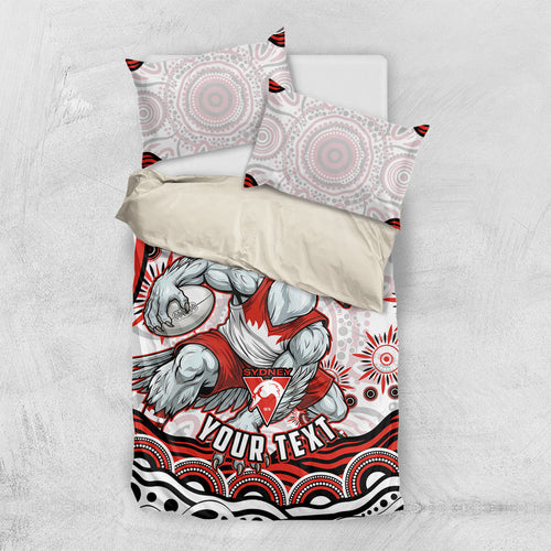 Personalized Sydney Swans Football Mascot Bedding Set Aboriginal Dot Art - Dreamtime Football Mascot