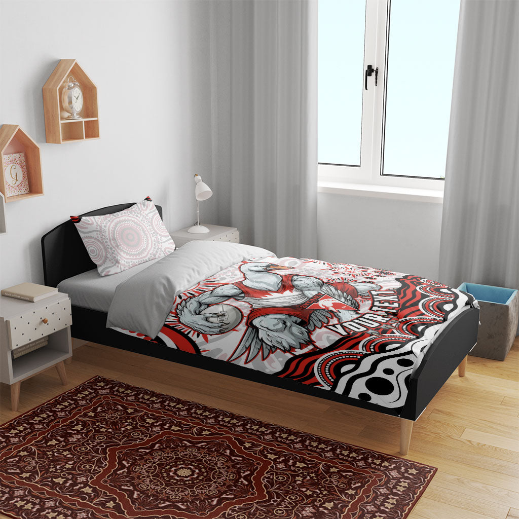 Personalized Sydney Swans Football Mascot Bedding Set Aboriginal Dot Art - Dreamtime Football Mascot