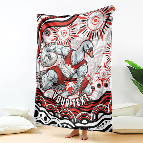 Personalized Sydney Swans Football Mascot Blanket Aboriginal Dot Art - Dreamtime Football Mascot
