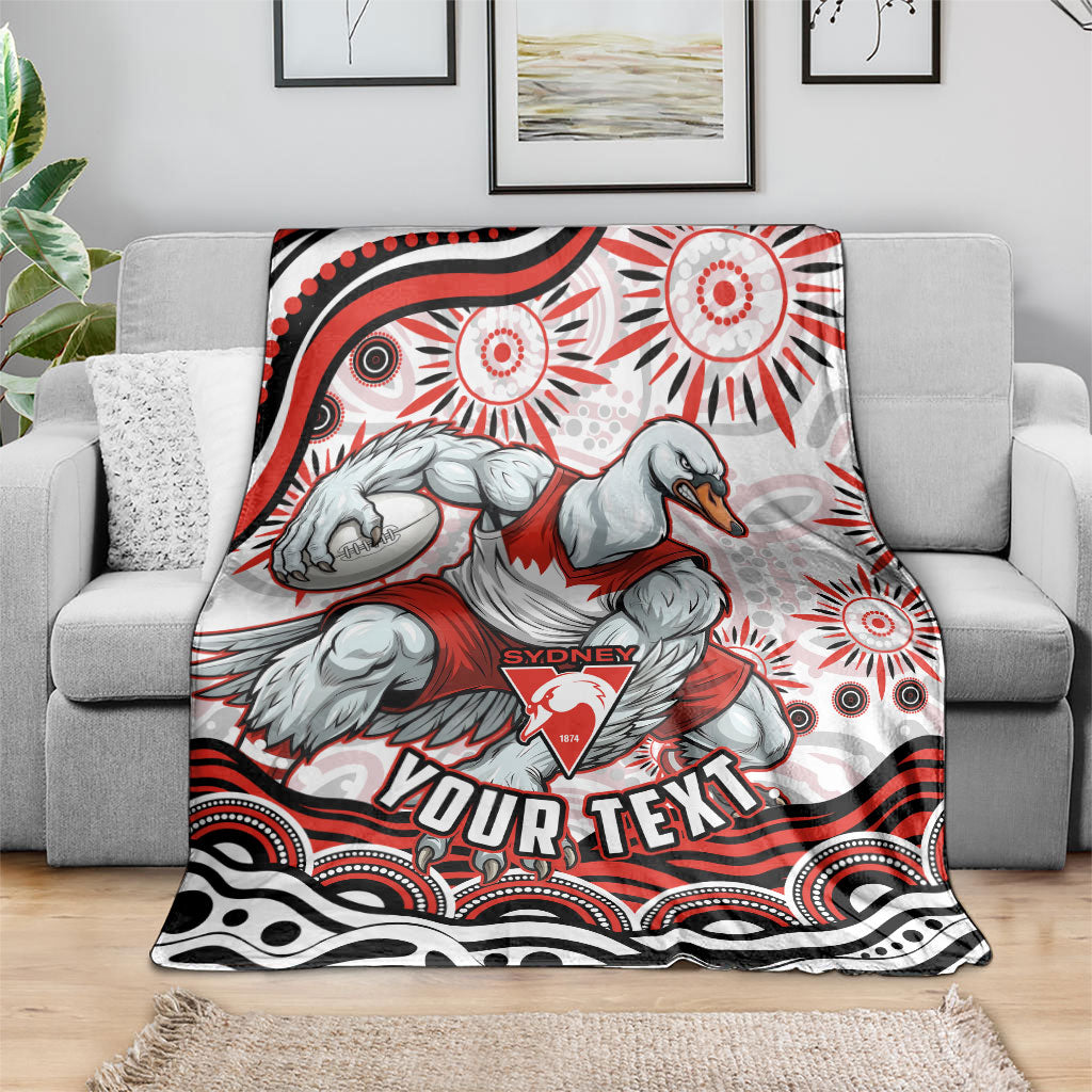 Personalized Sydney Swans Football Mascot Blanket Aboriginal Dot Art - Dreamtime Football Mascot