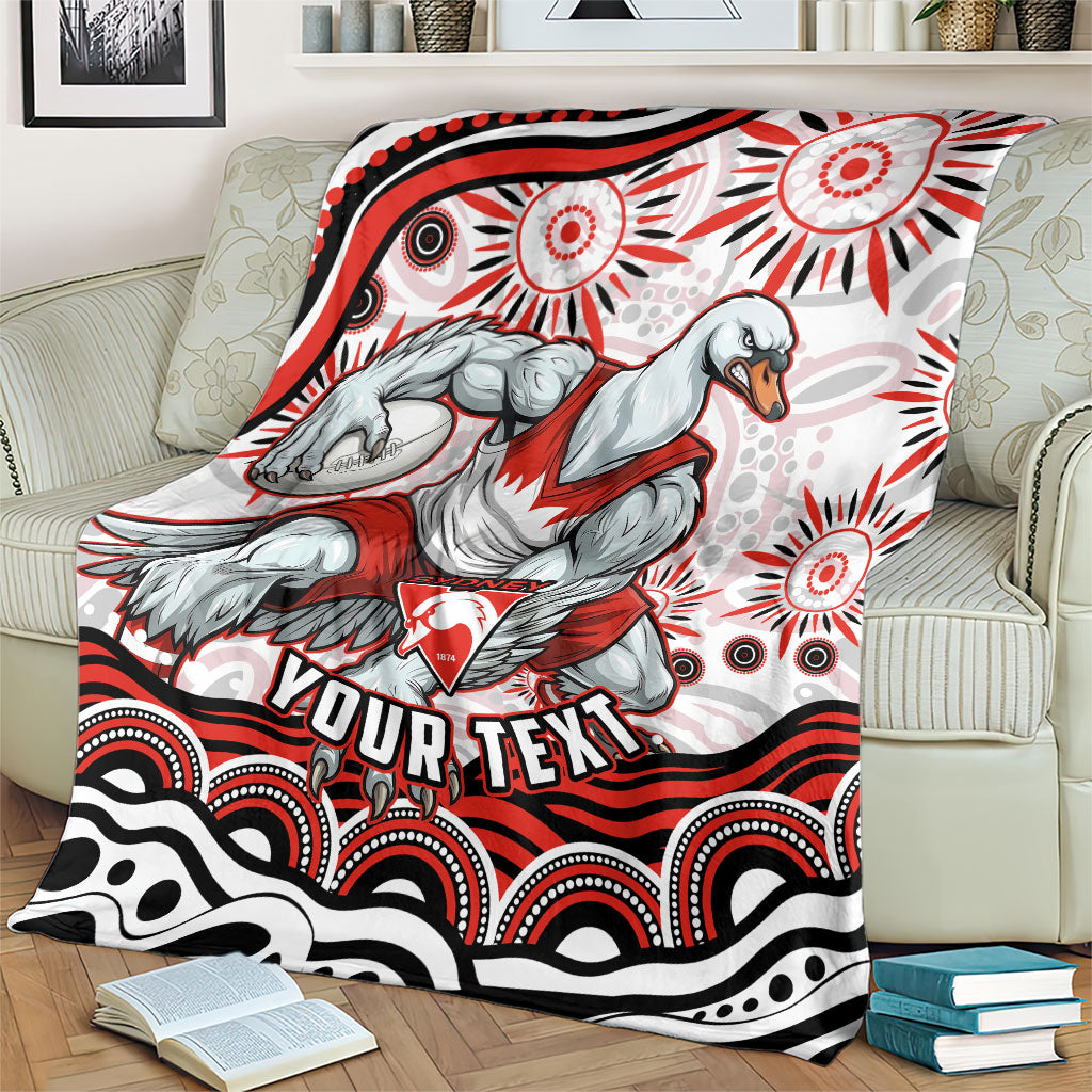 Personalized Sydney Swans Football Mascot Blanket Aboriginal Dot Art - Dreamtime Football Mascot