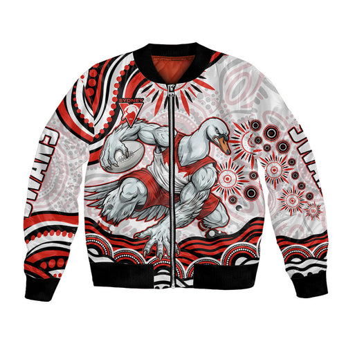 Personalized Sydney Swans Football Mascot Bomber Jacket Aboriginal Dot Art - Dreamtime Football Mascot
