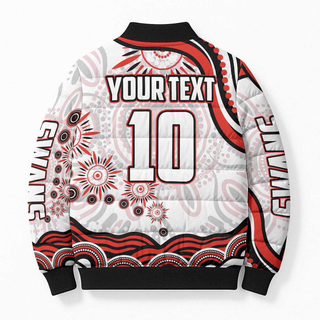 Personalized Sydney Swans Football Mascot Bomber Puffer Jacket Aboriginal Dot Art - Dreamtime Football Mascot