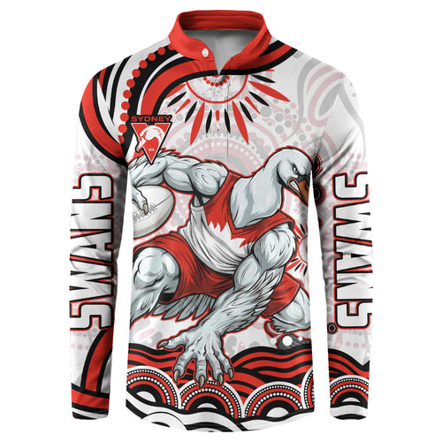 Personalized Sydney Swans Football Mascot Button Sweatshirt Aboriginal Dot Art - Dreamtime Football Mascot