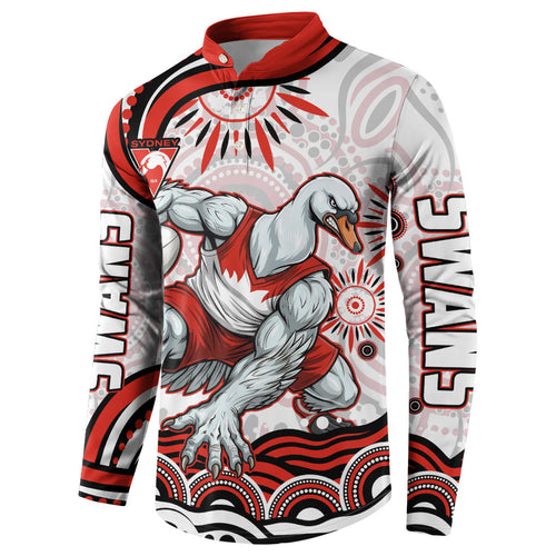 Personalized Sydney Swans Football Mascot Button Sweatshirt Aboriginal Dot Art - Dreamtime Football Mascot