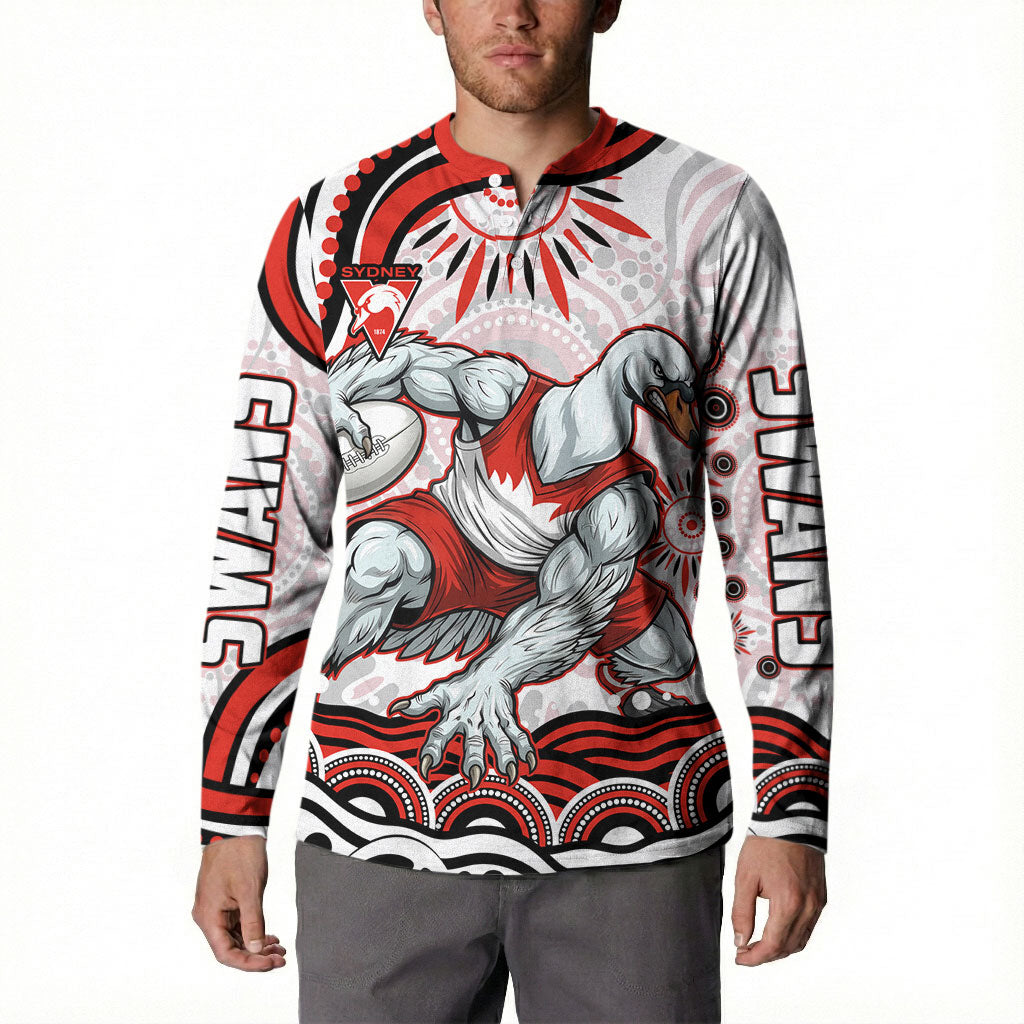 Personalized Sydney Swans Football Mascot Button Sweatshirt Aboriginal Dot Art - Dreamtime Football Mascot