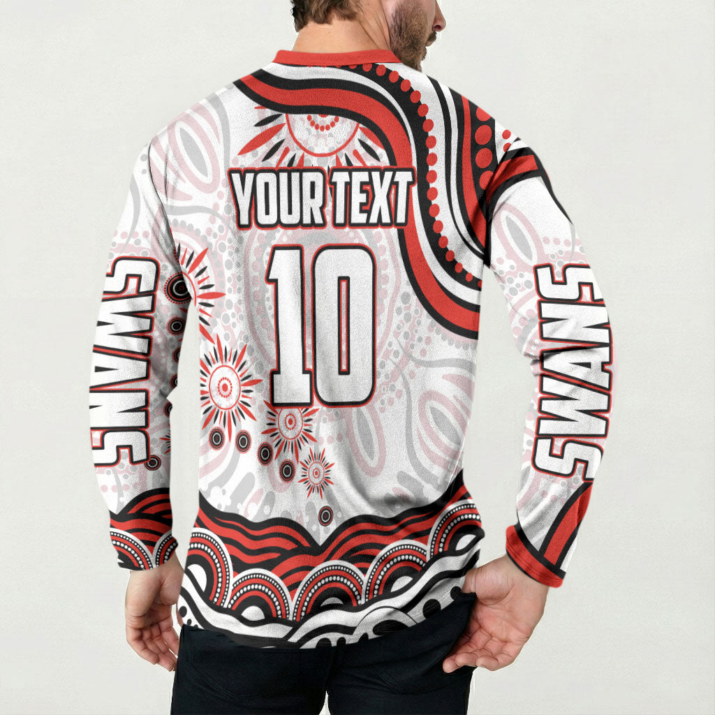 Personalized Sydney Swans Football Mascot Button Sweatshirt Aboriginal Dot Art - Dreamtime Football Mascot