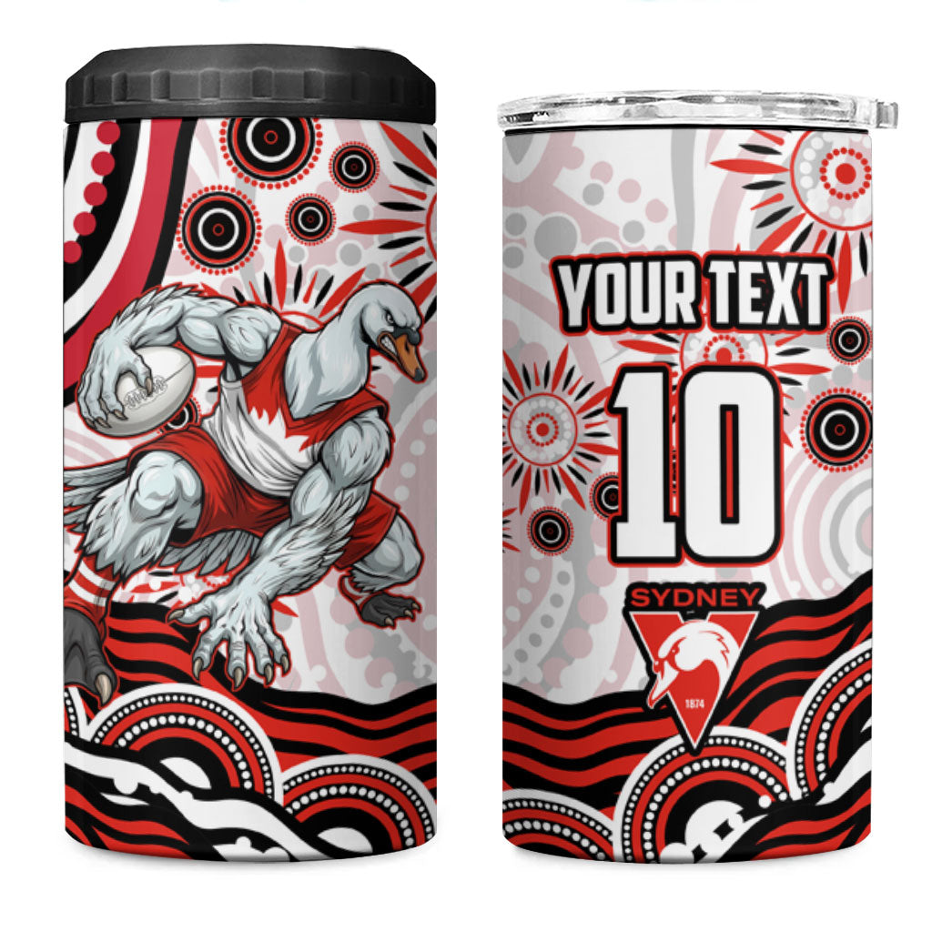 Personalized Sydney Swans Football Mascot 4 in 1 Can Cooler Tumbler Aboriginal Dot Art - Dreamtime Football Mascot
