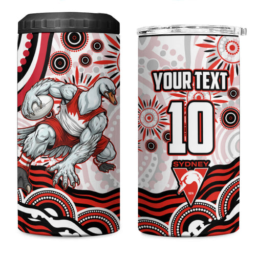 Personalized Sydney Swans Football Mascot 4 in 1 Can Cooler Tumbler Aboriginal Dot Art - Dreamtime Football Mascot