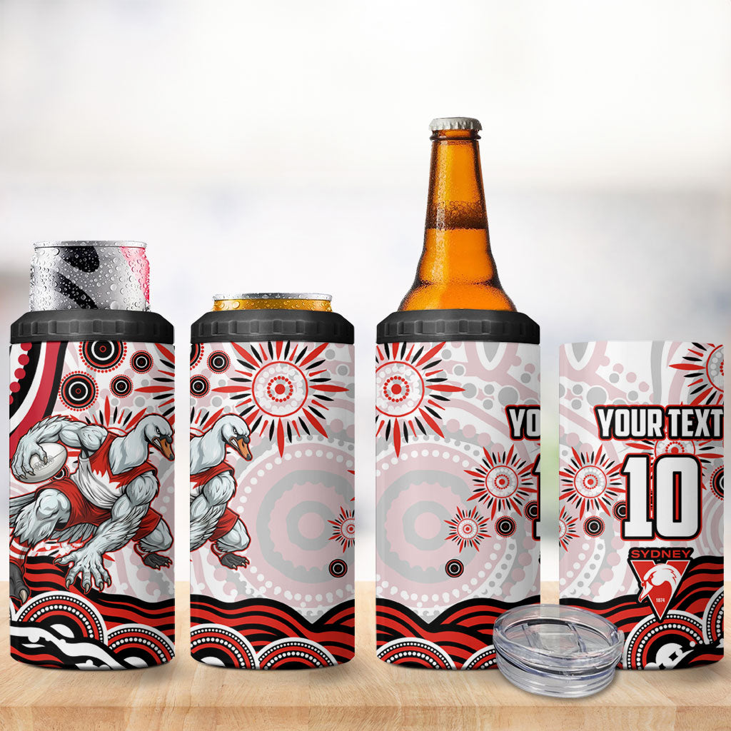 Personalized Sydney Swans Football Mascot 4 in 1 Can Cooler Tumbler Aboriginal Dot Art - Dreamtime Football Mascot