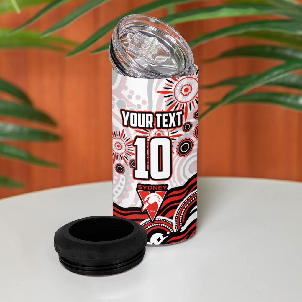 Personalized Sydney Swans Football Mascot 4 in 1 Can Cooler Tumbler Aboriginal Dot Art - Dreamtime Football Mascot