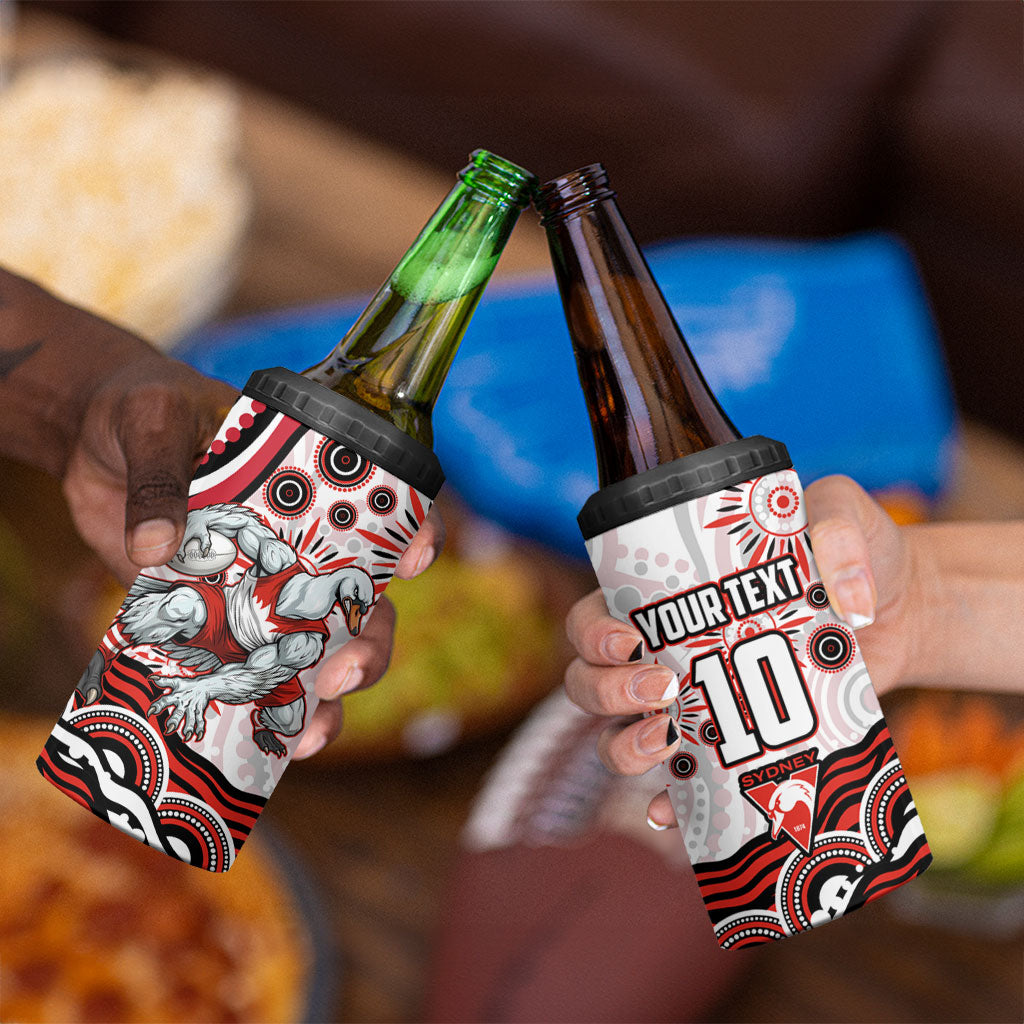 Personalized Sydney Swans Football Mascot 4 in 1 Can Cooler Tumbler Aboriginal Dot Art - Dreamtime Football Mascot