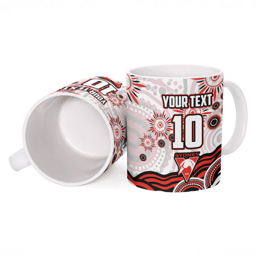 Personalized Sydney Swans Football Mascot Ceramic Mug Aboriginal Dot Art - Dreamtime Football Mascot