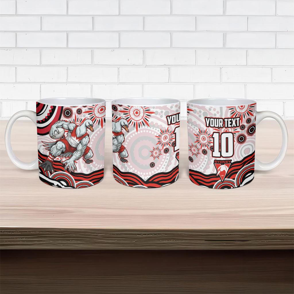 Personalized Sydney Swans Football Mascot Ceramic Mug Aboriginal Dot Art - Dreamtime Football Mascot