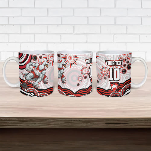 Personalized Sydney Swans Football Mascot Ceramic Mug Aboriginal Dot Art - Dreamtime Football Mascot