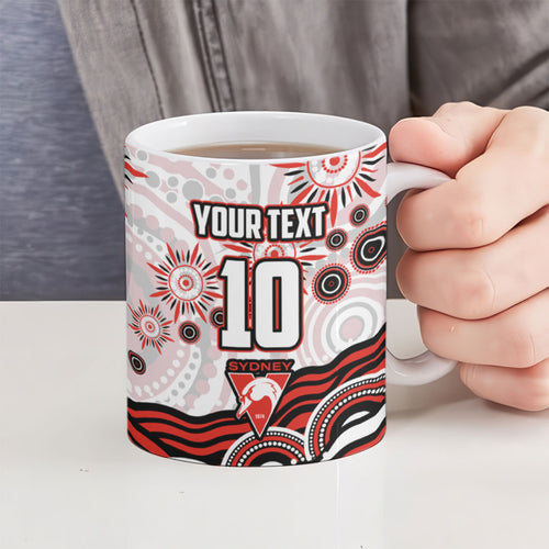 Personalized Sydney Swans Football Mascot Ceramic Mug Aboriginal Dot Art - Dreamtime Football Mascot