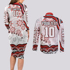 Personalized Sydney Swans Football Mascot Couples Matching Long Sleeve Bodycon Dress and Long Sleeve Button Shirt Aboriginal Dot Art - Dreamtime Football Mascot