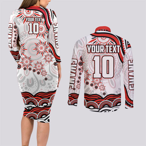 Personalized Sydney Swans Football Mascot Couples Matching Long Sleeve Bodycon Dress and Long Sleeve Button Shirt Aboriginal Dot Art - Dreamtime Football Mascot