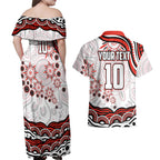 Personalized Sydney Swans Football Mascot Couples Matching Off Shoulder Maxi Dress and Hawaiian Shirt Aboriginal Dot Art - Dreamtime Football Mascot