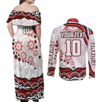 Personalized Sydney Swans Football Mascot Couples Matching Off Shoulder Maxi Dress and Long Sleeve Button Shirt Aboriginal Dot Art - Dreamtime Football Mascot