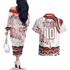 Personalized Sydney Swans Football Mascot Couples Matching Off The Shoulder Long Sleeve Dress and Hawaiian Shirt Aboriginal Dot Art - Dreamtime Football Mascot
