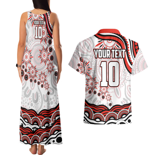 Personalized Sydney Swans Football Mascot Couples Matching Tank Maxi Dress and Hawaiian Shirt Aboriginal Dot Art - Dreamtime Football Mascot