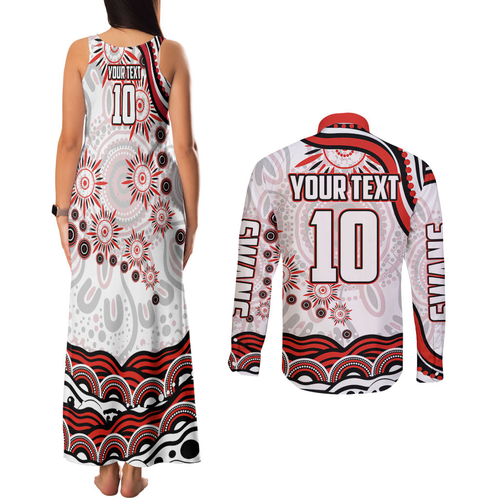 Personalized Sydney Swans Football Mascot Couples Matching Tank Maxi Dress and Long Sleeve Button Shirt Aboriginal Dot Art - Dreamtime Football Mascot