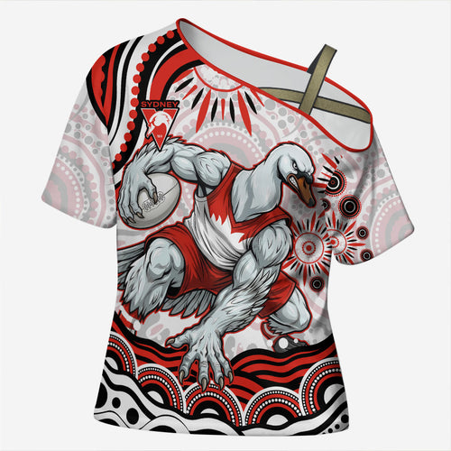Personalized Sydney Swans Football Mascot Cross Shoulder Shirt Aboriginal Dot Art - Dreamtime Football Mascot