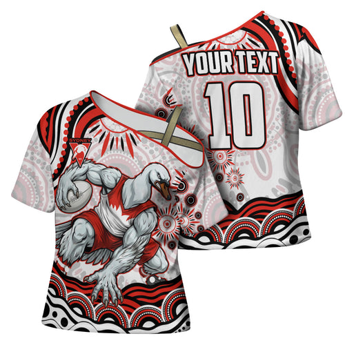Personalized Sydney Swans Football Mascot Cross Shoulder Shirt Aboriginal Dot Art - Dreamtime Football Mascot