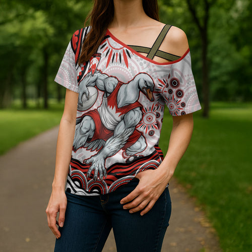 Personalized Sydney Swans Football Mascot Cross Shoulder Shirt Aboriginal Dot Art - Dreamtime Football Mascot